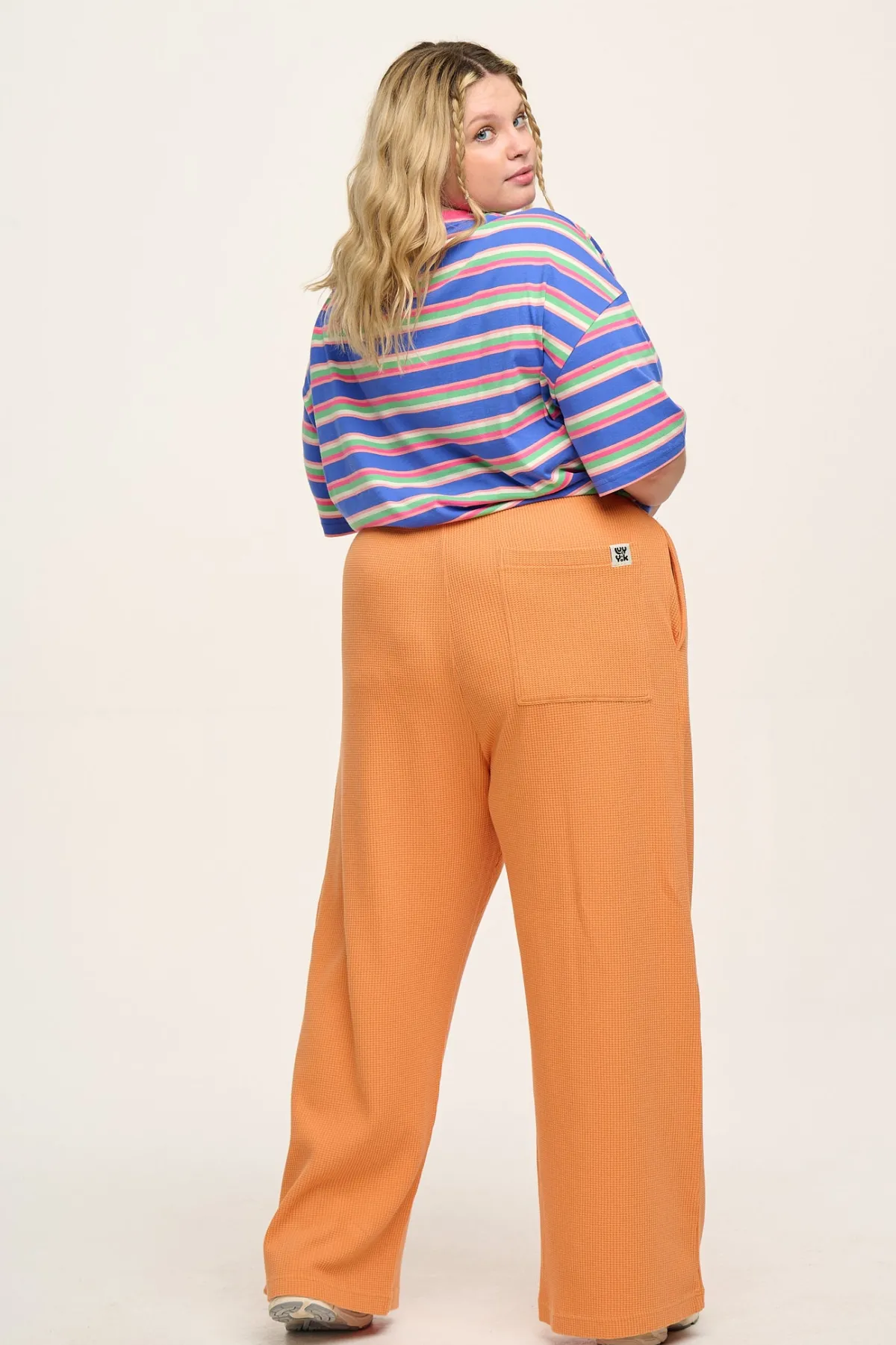 Fashion Larson - Wide Leg Waffle Cotton Joggers in Sunset Orange All Bottoms|Joggers