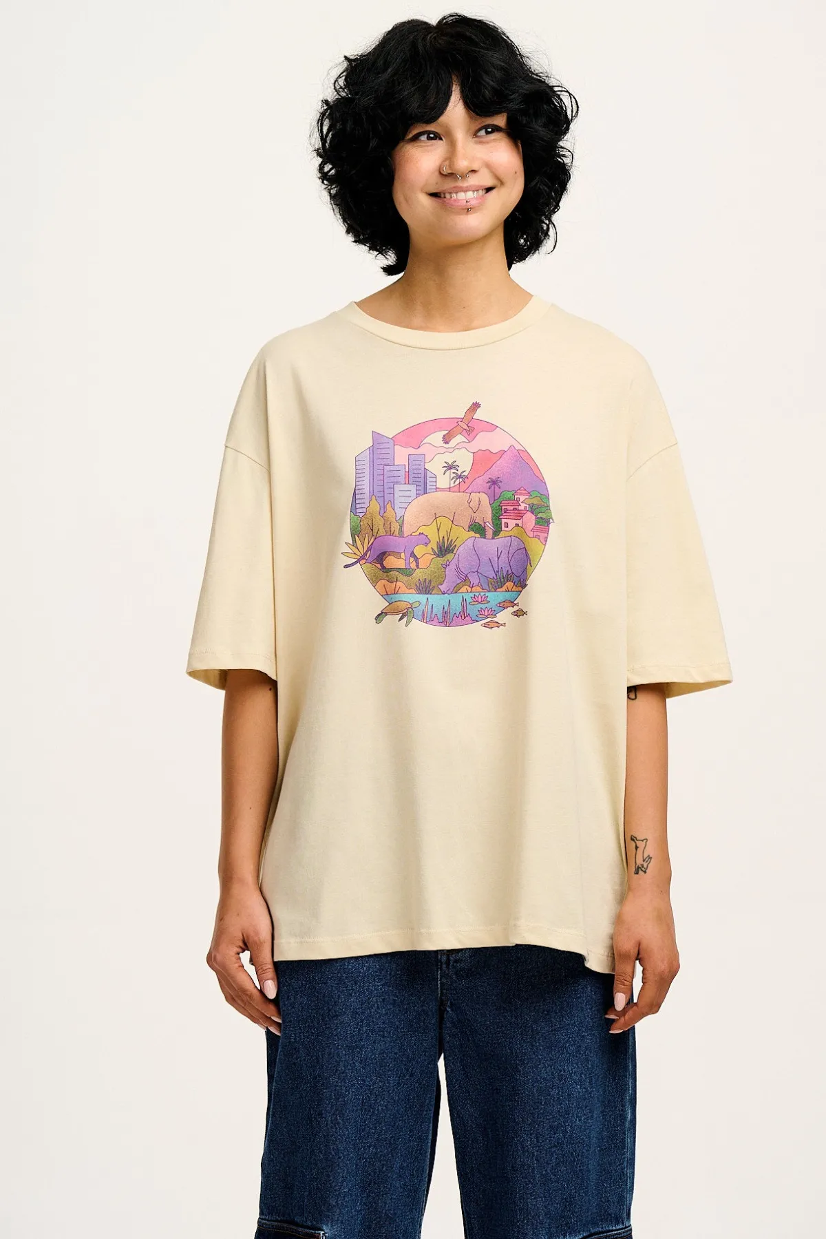 Best L.E. Benny - Oversized Cotton Tee in Artist Print by Rohan Dahotre All Tops & Tees|Short Sleeve Tops