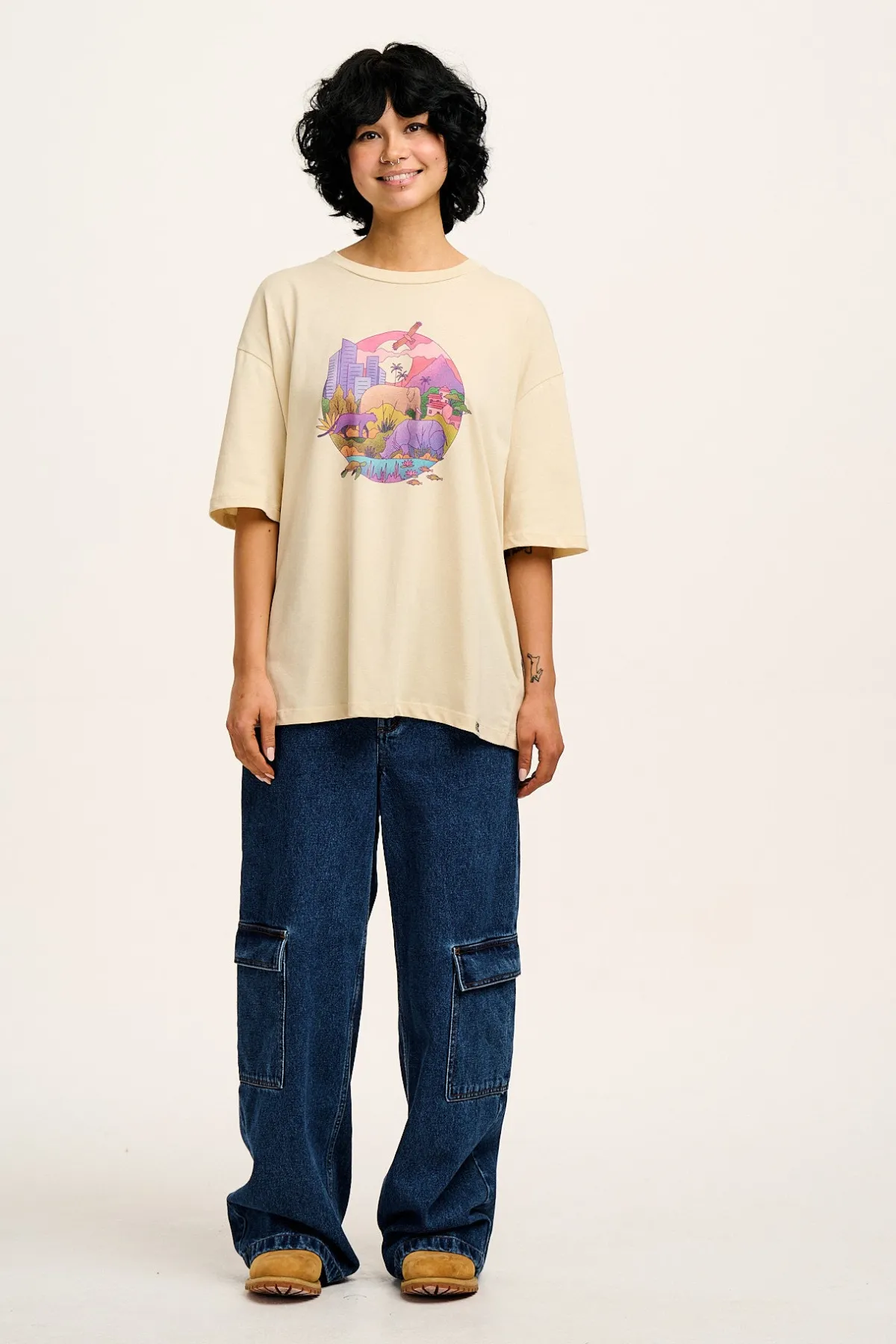 Best L.E. Benny - Oversized Cotton Tee in Artist Print by Rohan Dahotre All Tops & Tees|Short Sleeve Tops