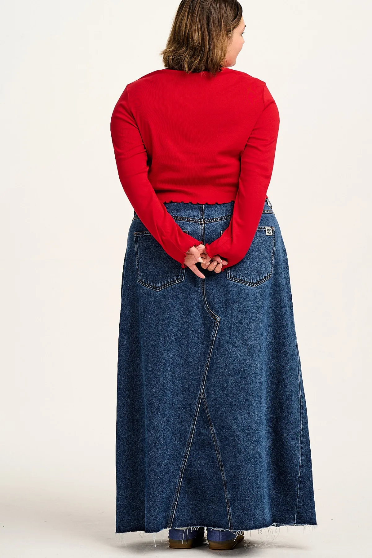 Fashion Liv - Maxi Denim Skirt in Mid Wash Blue All Bottoms|All Dresses & Skirts