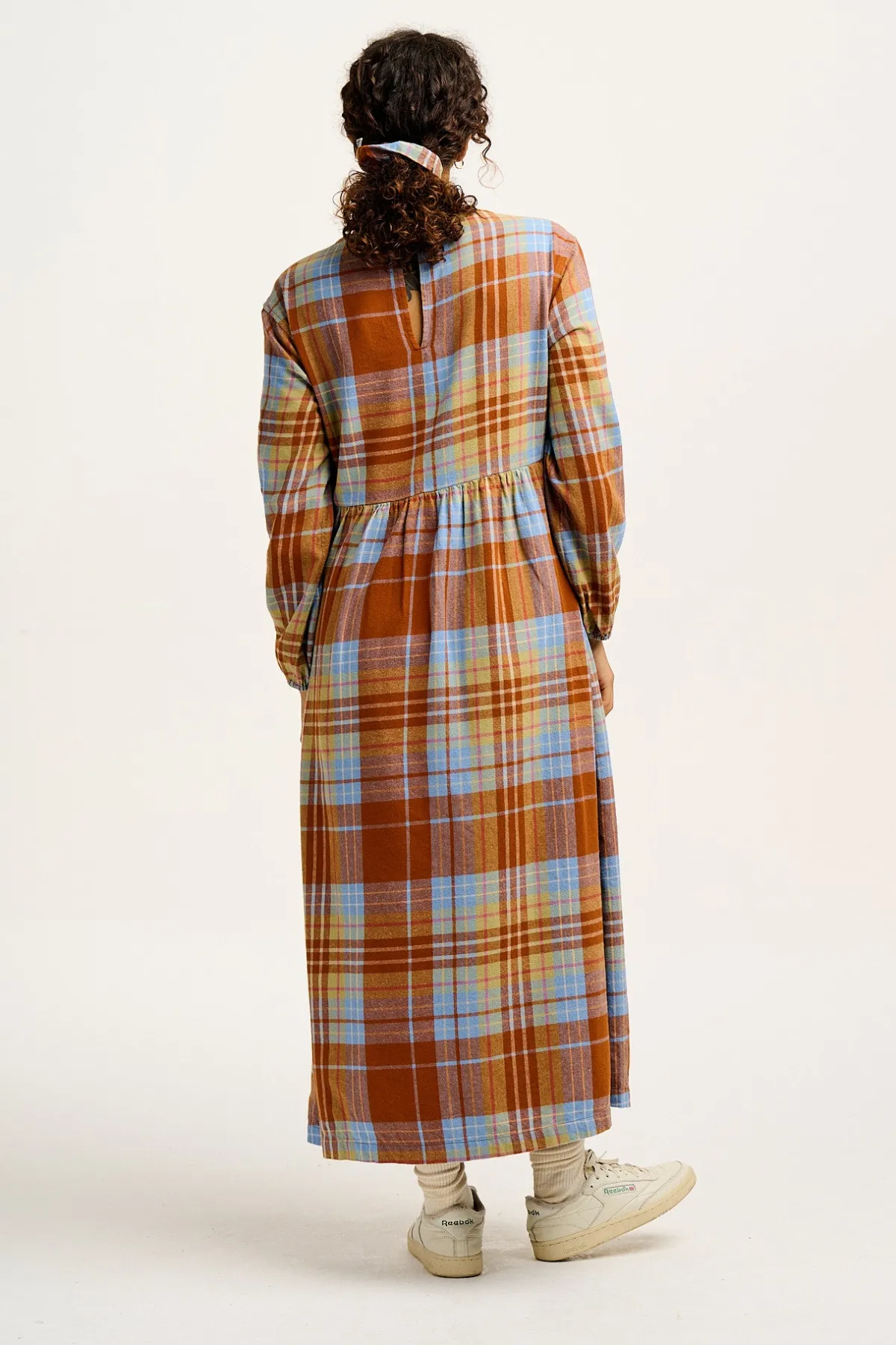 Online Maeve - Midi Dress in Brown & Blue Alastair Tartan Print All Dresses & Skirts