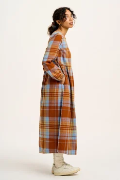 Online Maeve - Midi Dress in Brown & Blue Alastair Tartan Print All Dresses & Skirts