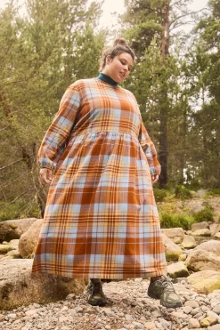 Online Maeve - Midi Dress in Brown & Blue Alastair Tartan Print All Dresses & Skirts