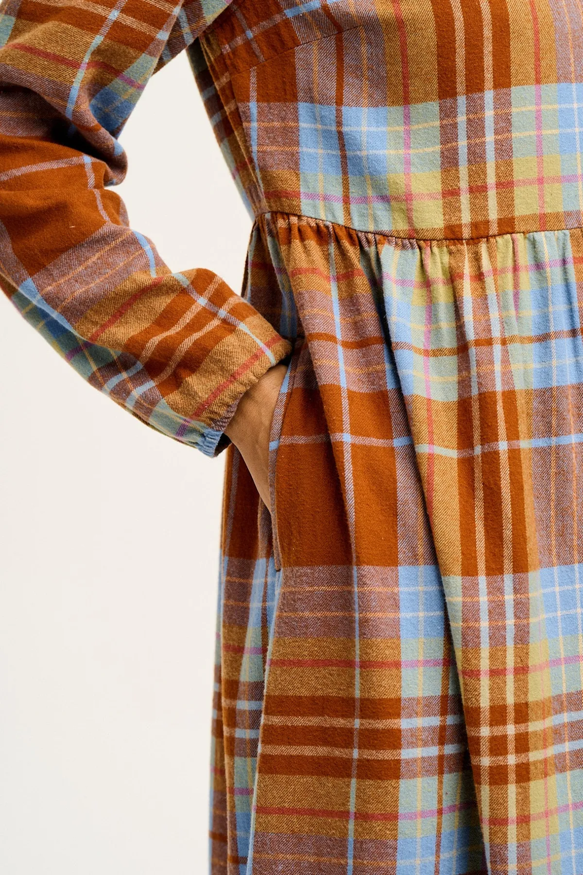 Online Maeve - Midi Dress in Brown & Blue Alastair Tartan Print All Dresses & Skirts