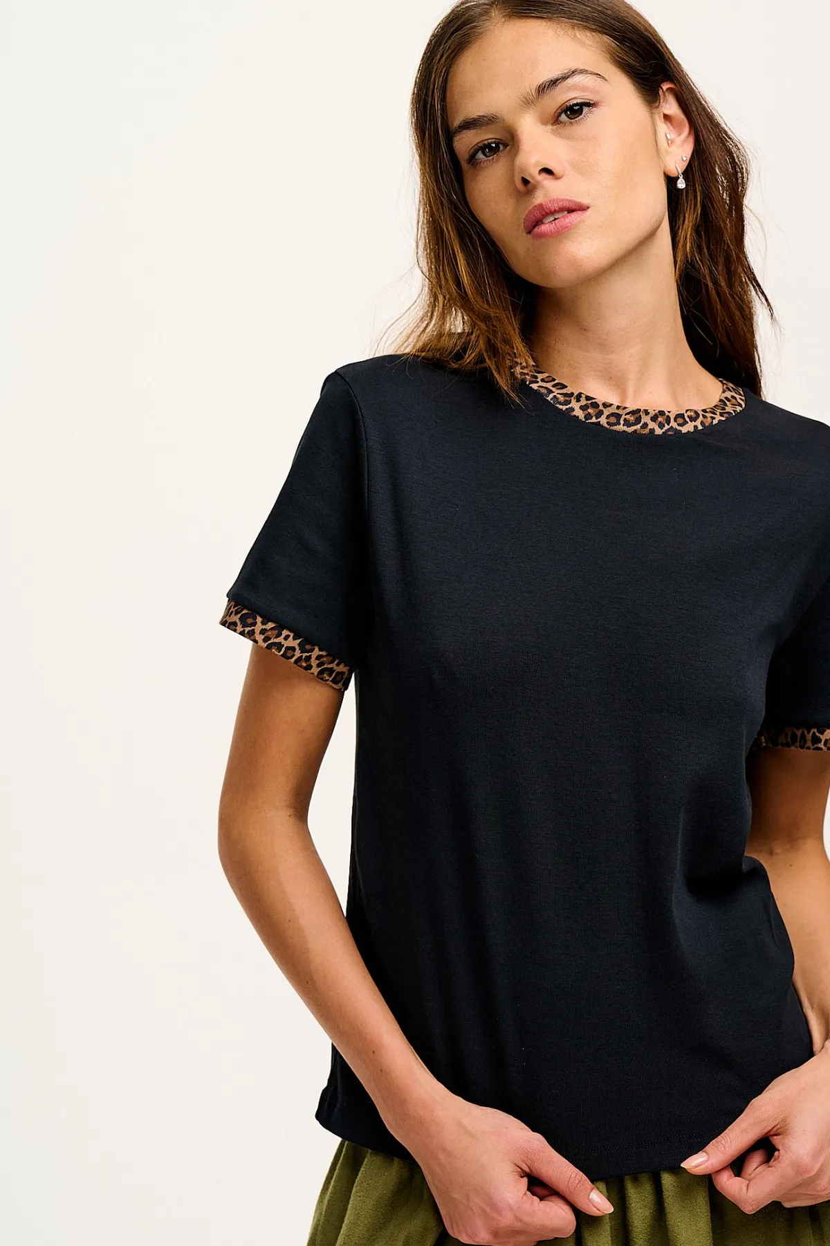 Fashion Maya - Cotton Tee in Black Leopard Print All Tops & Tees|Short Sleeve Tops