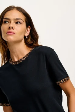 Fashion Maya - Cotton Tee in Black Leopard Print All Tops & Tees|Short Sleeve Tops