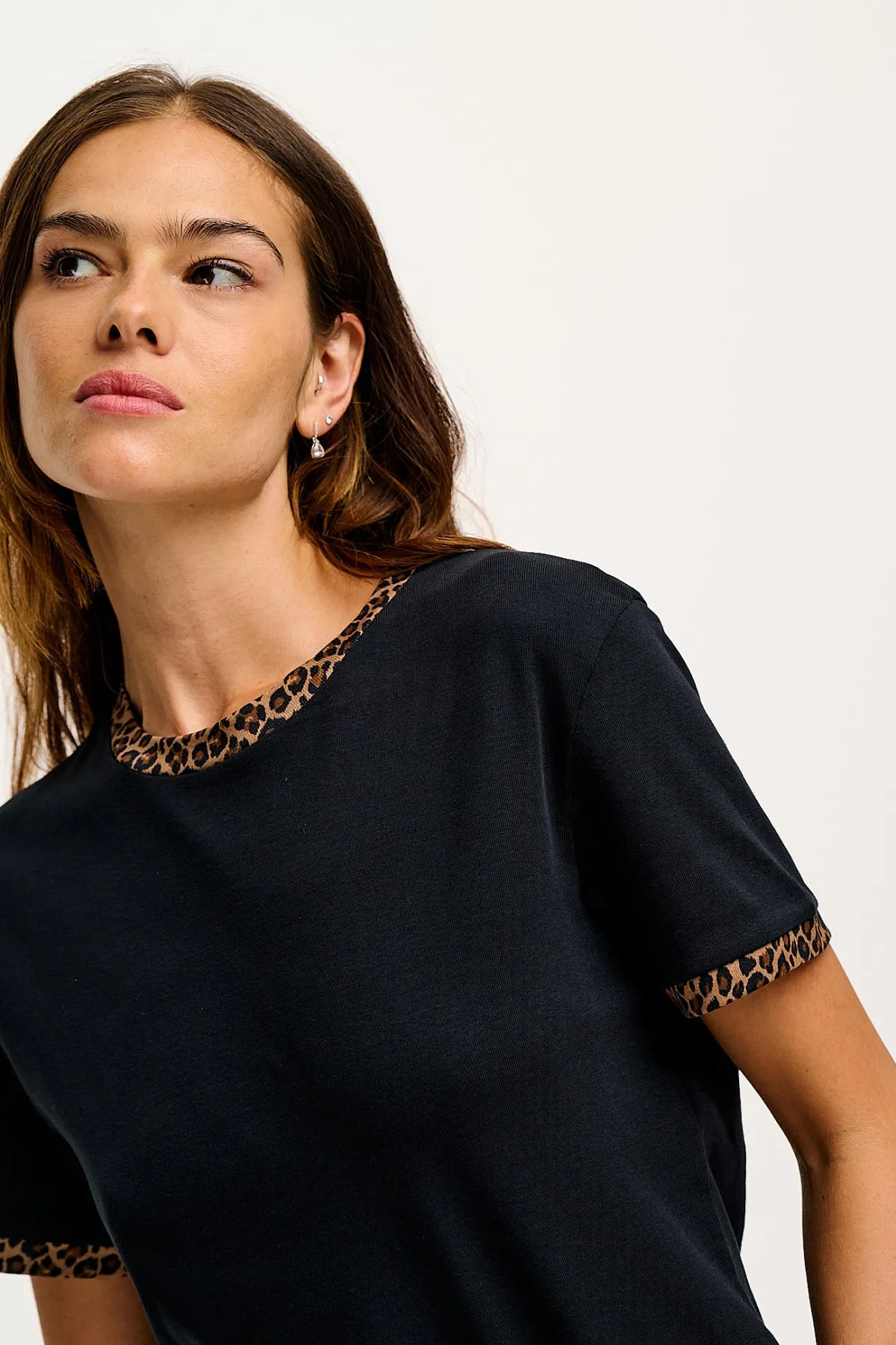 Fashion Maya - Cotton Tee in Black Leopard Print All Tops & Tees|Short Sleeve Tops