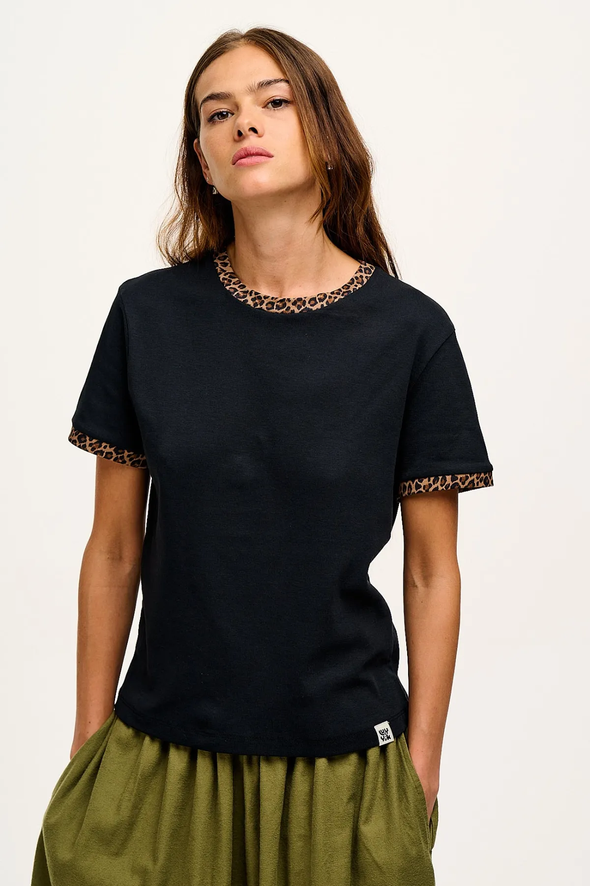 Fashion Maya - Cotton Tee in Black Leopard Print All Tops & Tees|Short Sleeve Tops