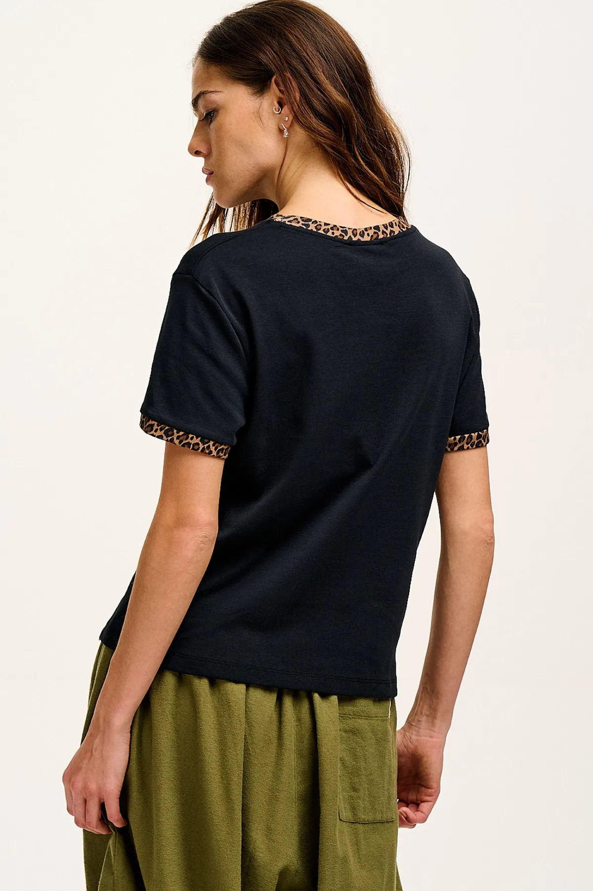 Fashion Maya - Cotton Tee in Black Leopard Print All Tops & Tees|Short Sleeve Tops