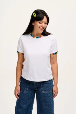 Best Maya - Cotton Tee in White Rainbow Print All Tops & Tees|Short Sleeve Tops