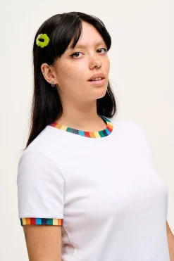 Best Maya - Cotton Tee in White Rainbow Print All Tops & Tees|Short Sleeve Tops
