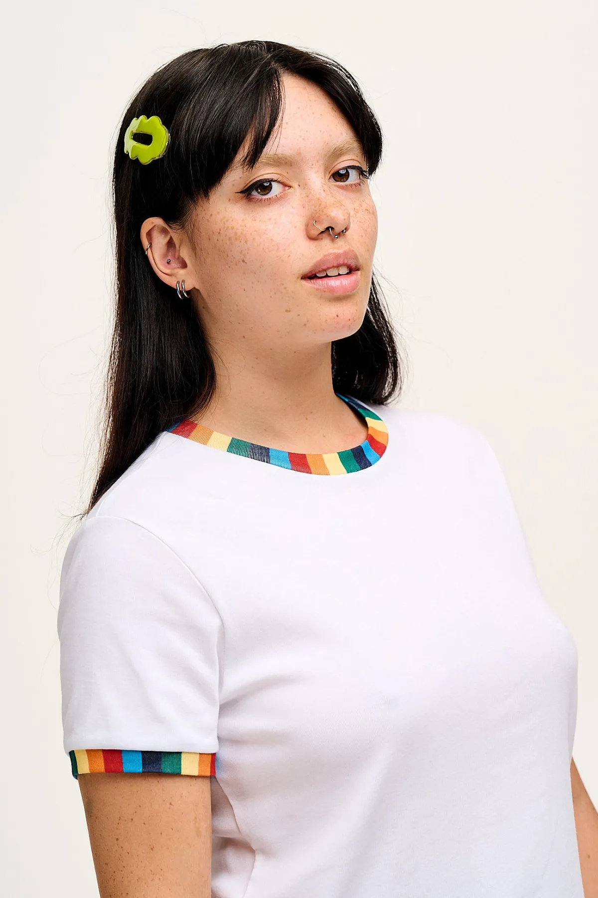 Best Maya - Cotton Tee in White Rainbow Print All Tops & Tees|Short Sleeve Tops