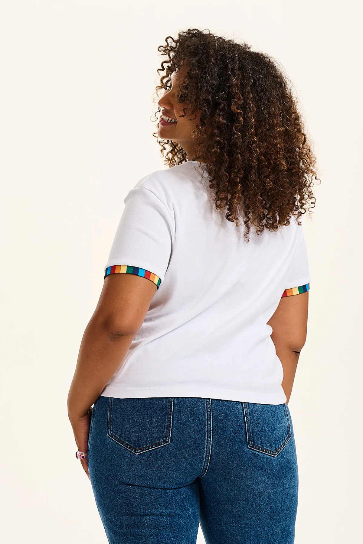 Best Maya - Cotton Tee in White Rainbow Print All Tops & Tees|Short Sleeve Tops