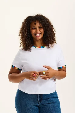 Best Maya - Cotton Tee in White Rainbow Print All Tops & Tees|Short Sleeve Tops