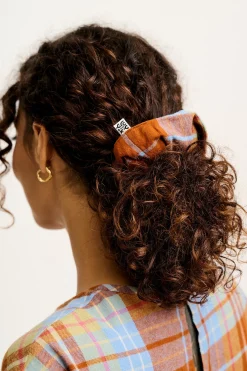 Clearance Mimmi - Oversized Scrunchie in Brown & Blue Alastair Tartan Print All Accessories|Hats & Hair