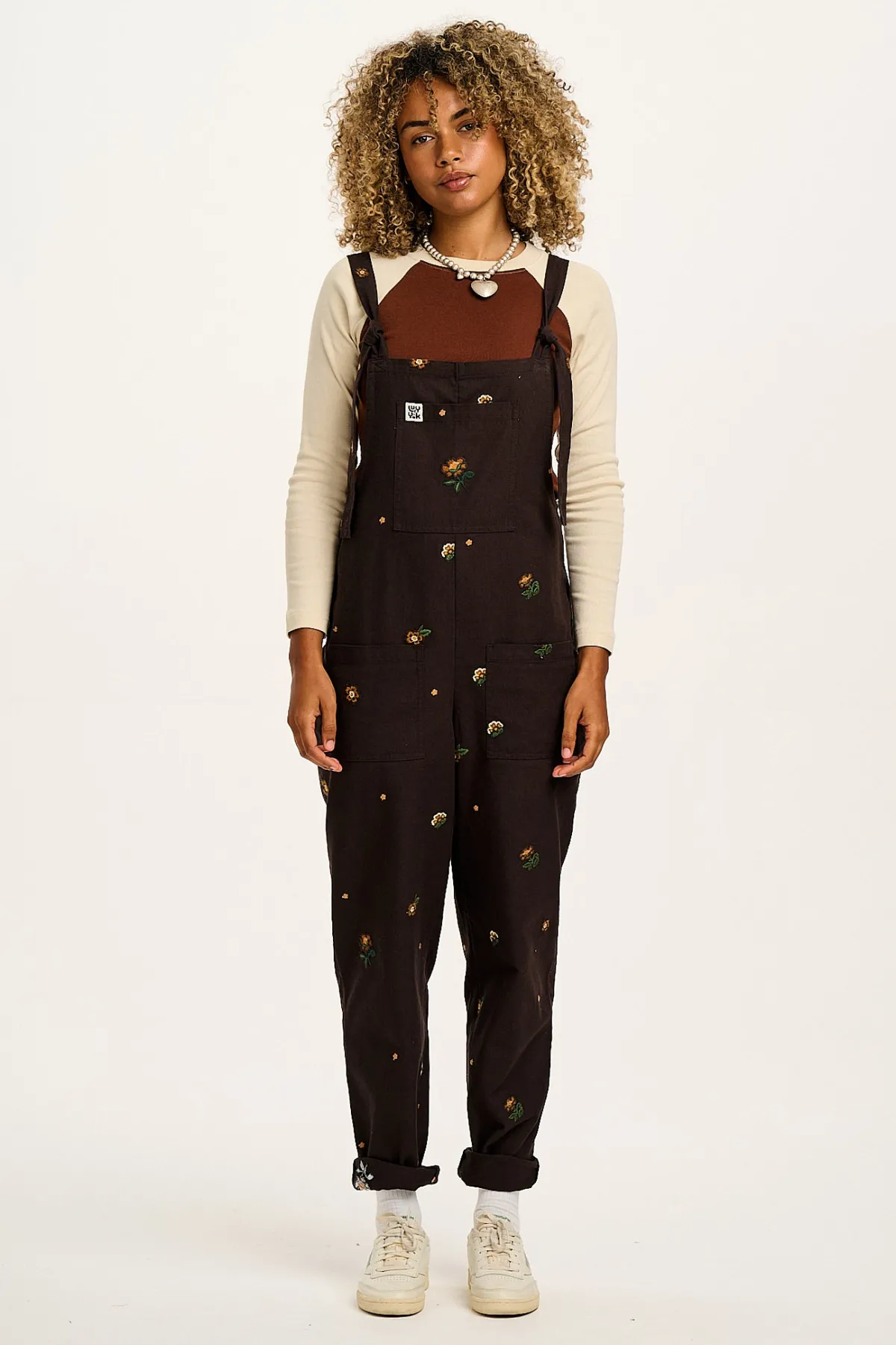Discount Original - Cotton Dungarees in Brown with Clara Embroidery All Dungarees|The Original - Tapered