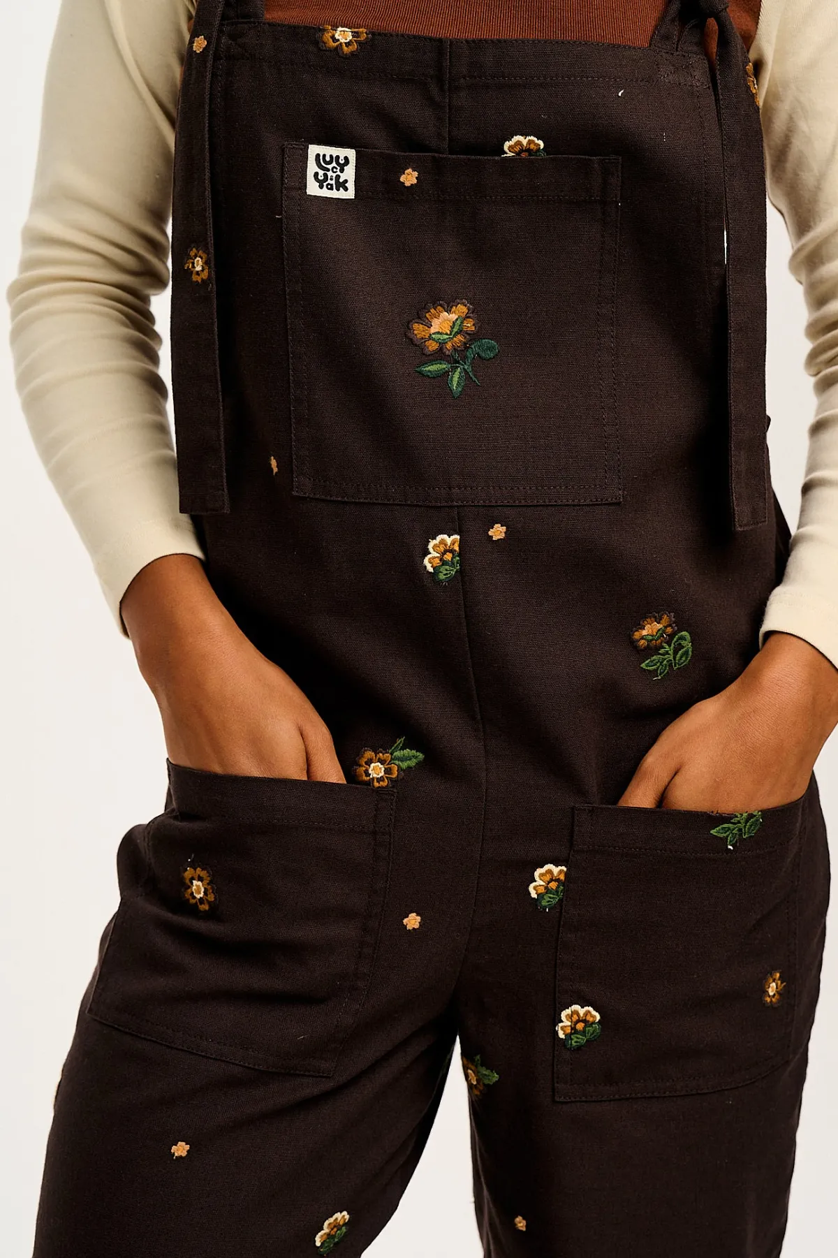 Discount Original - Cotton Dungarees in Brown with Clara Embroidery All Dungarees|The Original - Tapered
