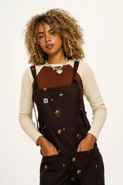 Discount Original - Cotton Dungarees in Brown with Clara Embroidery All Dungarees|The Original - Tapered