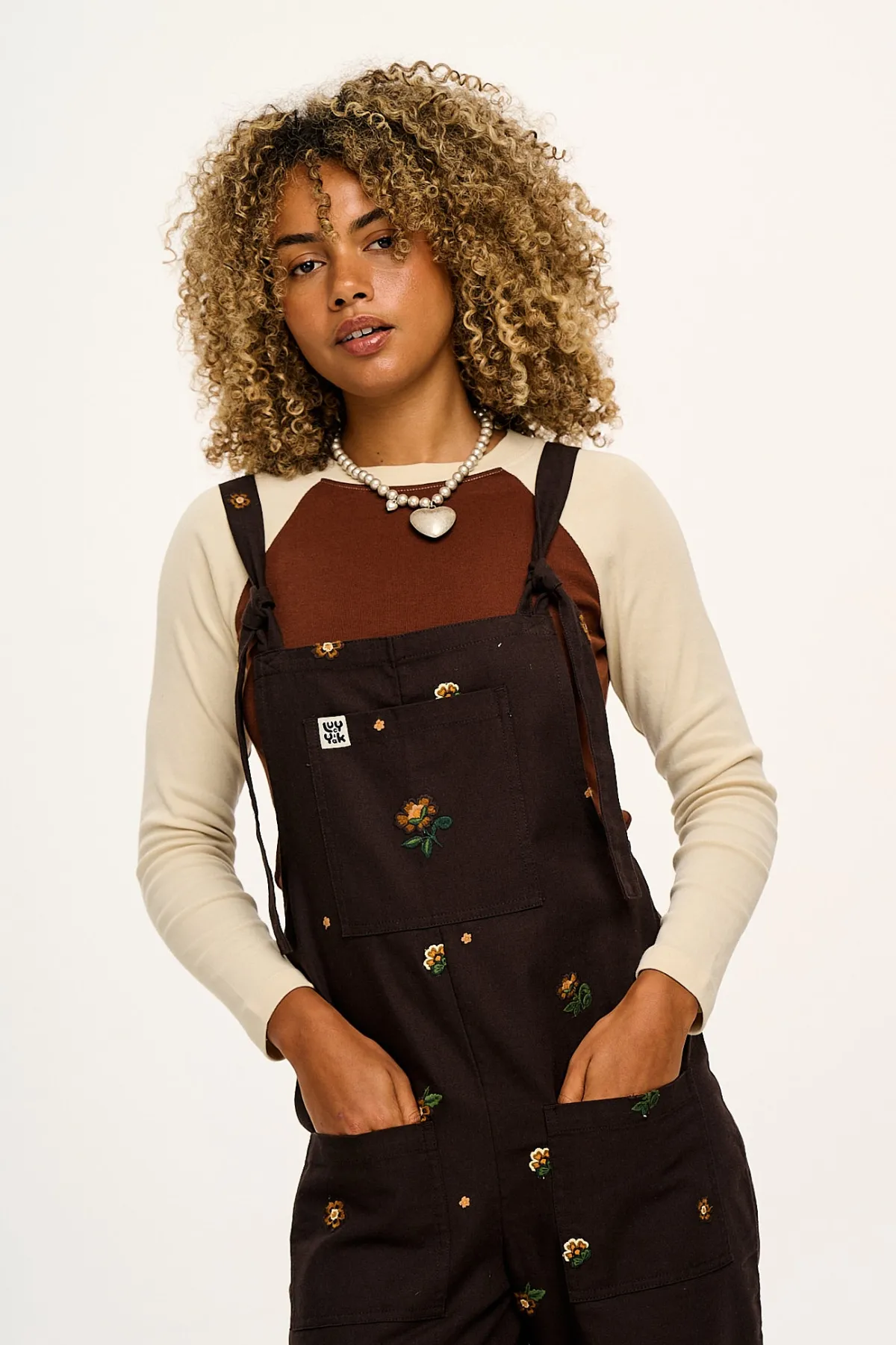 Discount Original - Cotton Dungarees in Brown with Clara Embroidery All Dungarees|The Original - Tapered