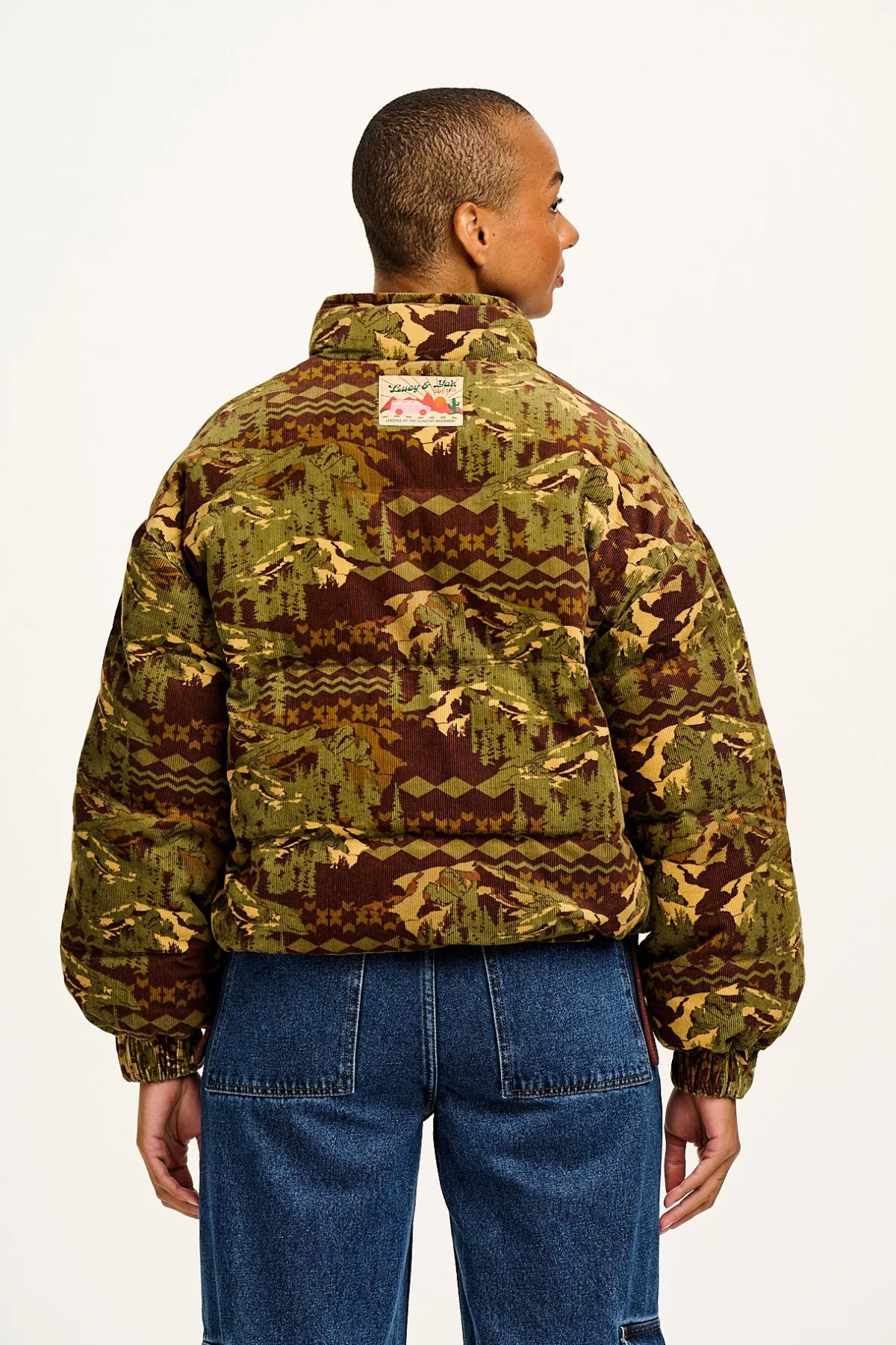 New Paloma - Corduroy Puffer Jacket in Green & Brown Nevis Print All Outerwear & Knitwear|Jackets