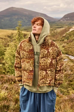 New Paloma - Corduroy Puffer Jacket in Green & Brown Nevis Print All Outerwear & Knitwear|Jackets