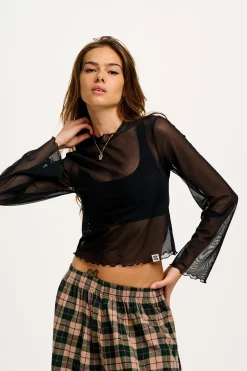 Clearance Perrie - Long Sleeve Mesh Top in Black All Tops & Tees|Long Sleeve Tops