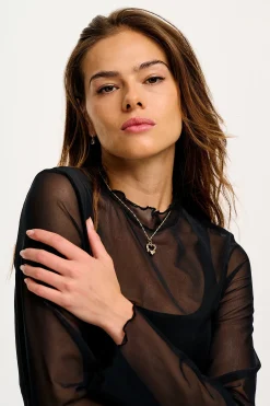 Clearance Perrie - Long Sleeve Mesh Top in Black All Tops & Tees|Long Sleeve Tops
