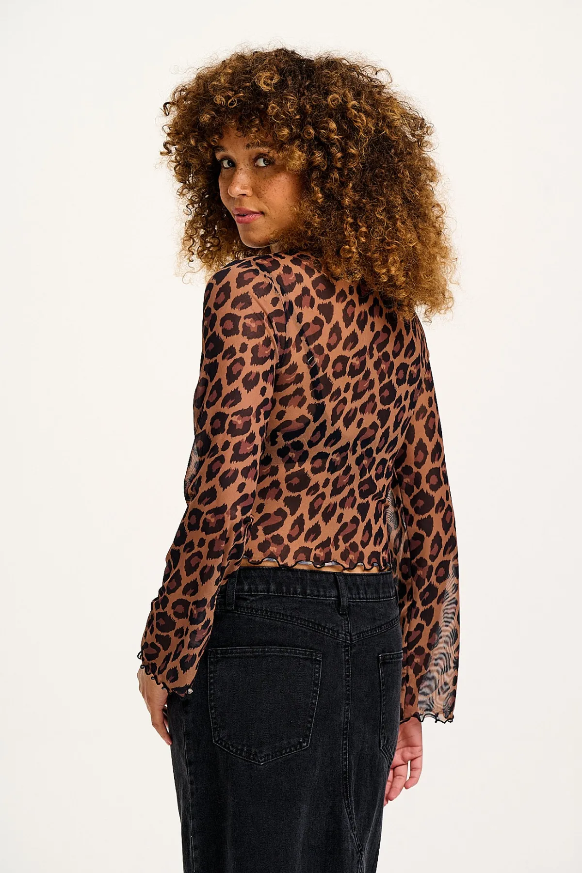 Online Perrie - Long Sleeve Mesh Top in Leopard Print All Tops & Tees|Long Sleeve Tops