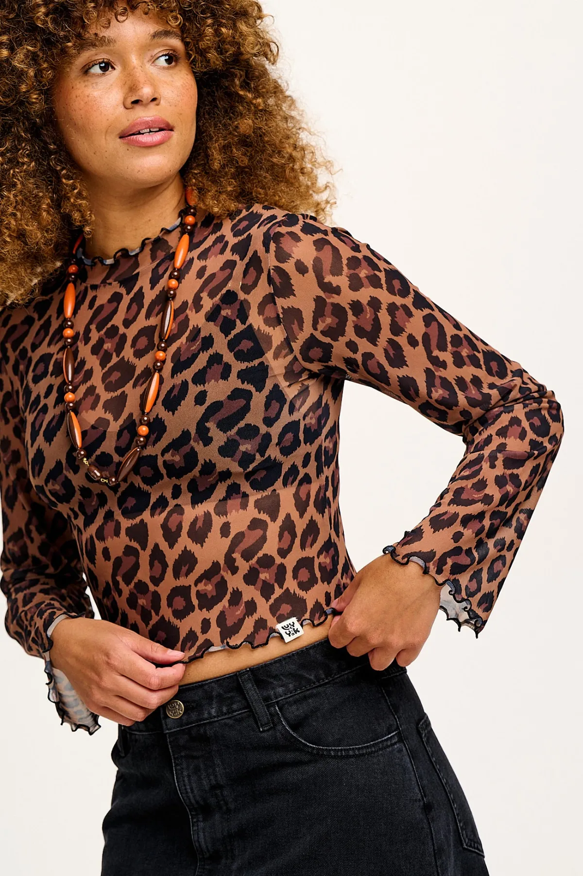 Online Perrie - Long Sleeve Mesh Top in Leopard Print All Tops & Tees|Long Sleeve Tops