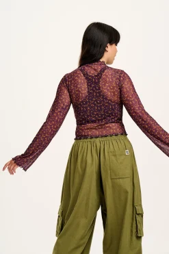Discount Perrie - Long Sleeve Mesh Top in Purple with Belinay Print All Tops & Tees|Long Sleeve Tops