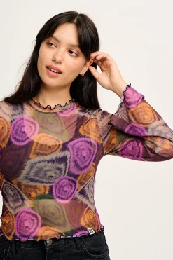 New Perrie - Long Sleeve Mesh Top in Redwood Print All Tops & Tees|Long Sleeve Tops