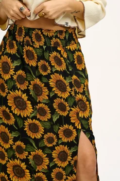 Discount Poppy - Elasticated Waist Skirt in Sunflowers Print All Bottoms|All Dresses & Skirts