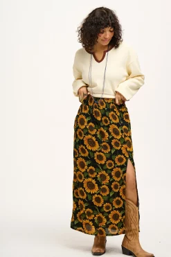 Discount Poppy - Elasticated Waist Skirt in Sunflowers Print All Bottoms|All Dresses & Skirts