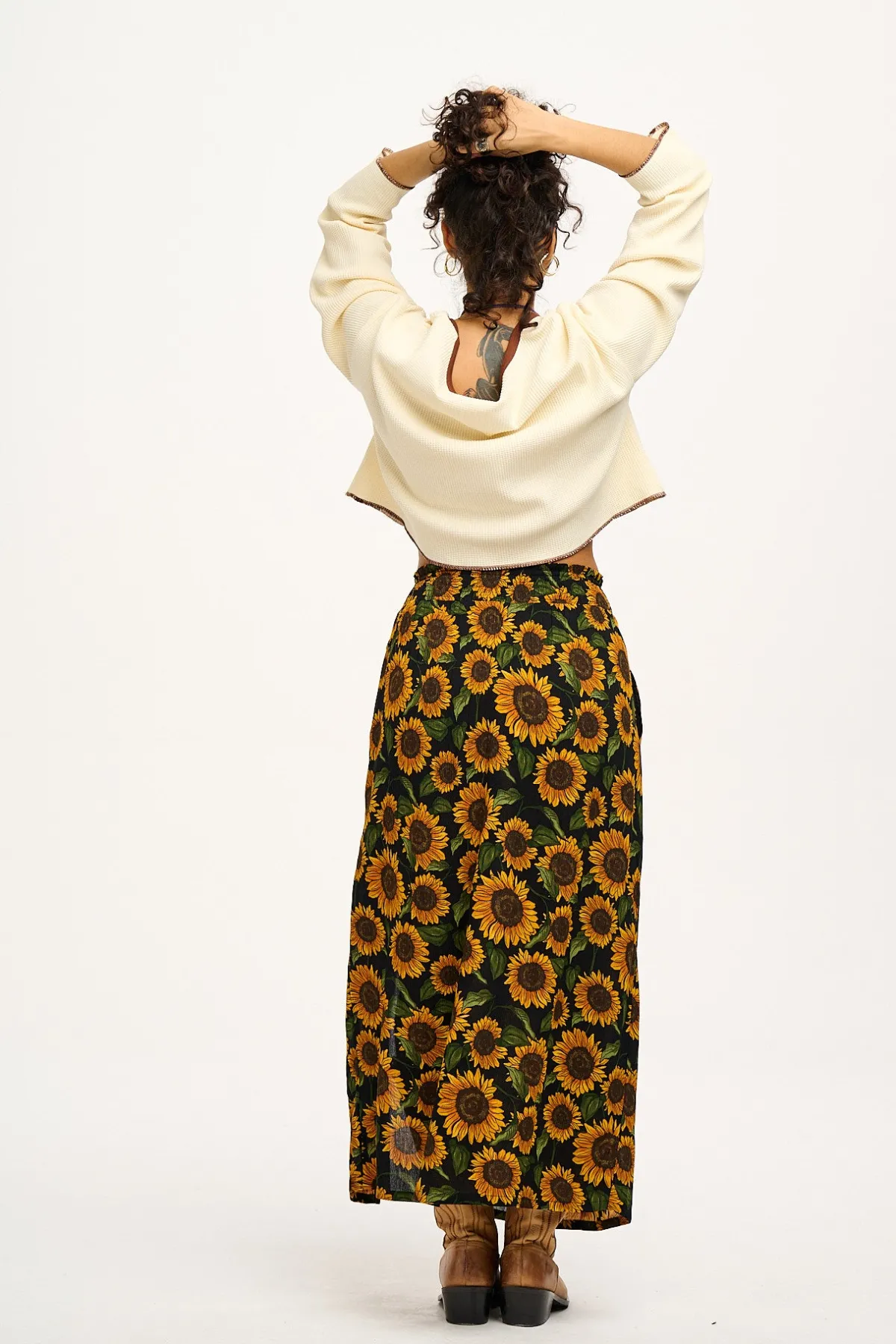Discount Poppy - Elasticated Waist Skirt in Sunflowers Print All Bottoms|All Dresses & Skirts