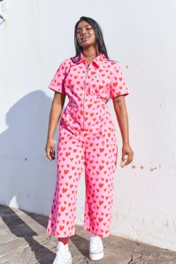 Sale Ragan - Cotton Jumpsuit in Pink Heart Cupid Print All Jumpsuits