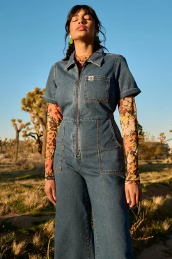 Clearance Ragan - Denim Jumpsuit in Mid Wash Blue All Jumpsuits|Tall Range