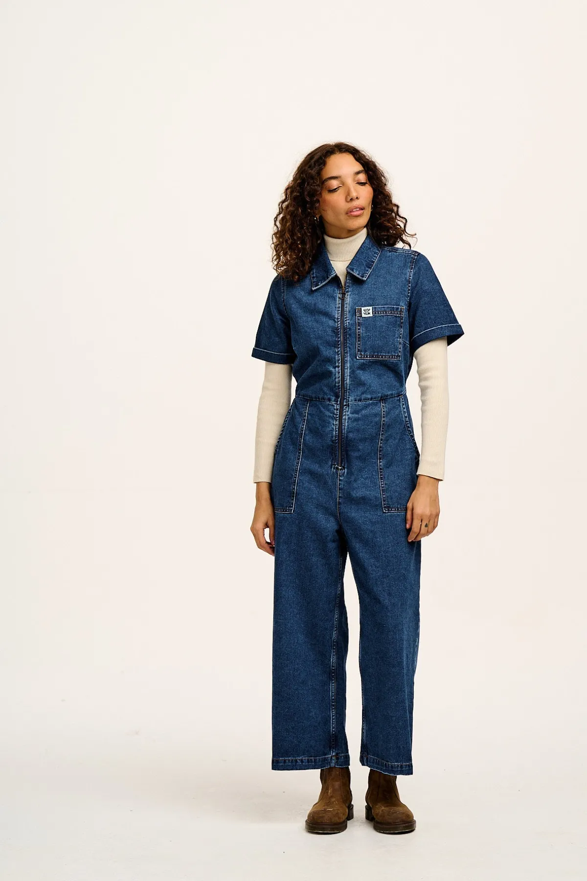 Clearance Ragan - Denim Jumpsuit in Mid Wash Blue All Jumpsuits|Tall Range