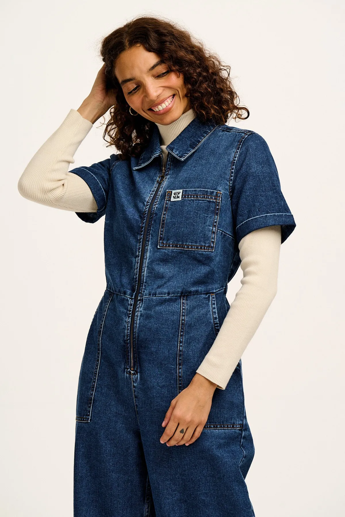 Clearance Ragan - Denim Jumpsuit in Mid Wash Blue All Jumpsuits|Tall Range
