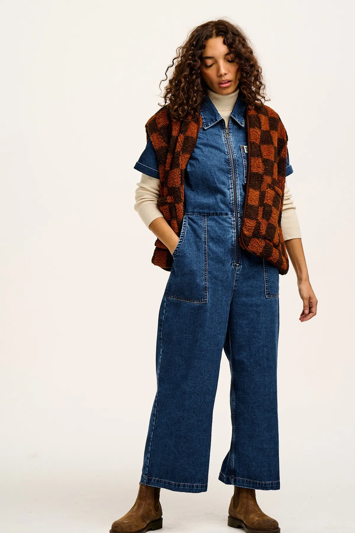 Clearance Ragan - Denim Jumpsuit in Mid Wash Blue All Jumpsuits|Tall Range