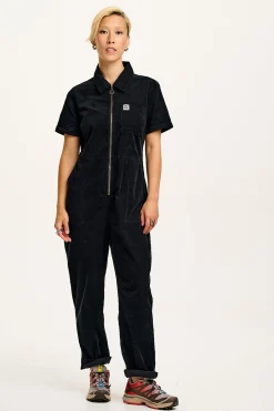 New Rex - Short Sleeve Corduroy Jumpsuit in Black All Jumpsuits|Tall Range