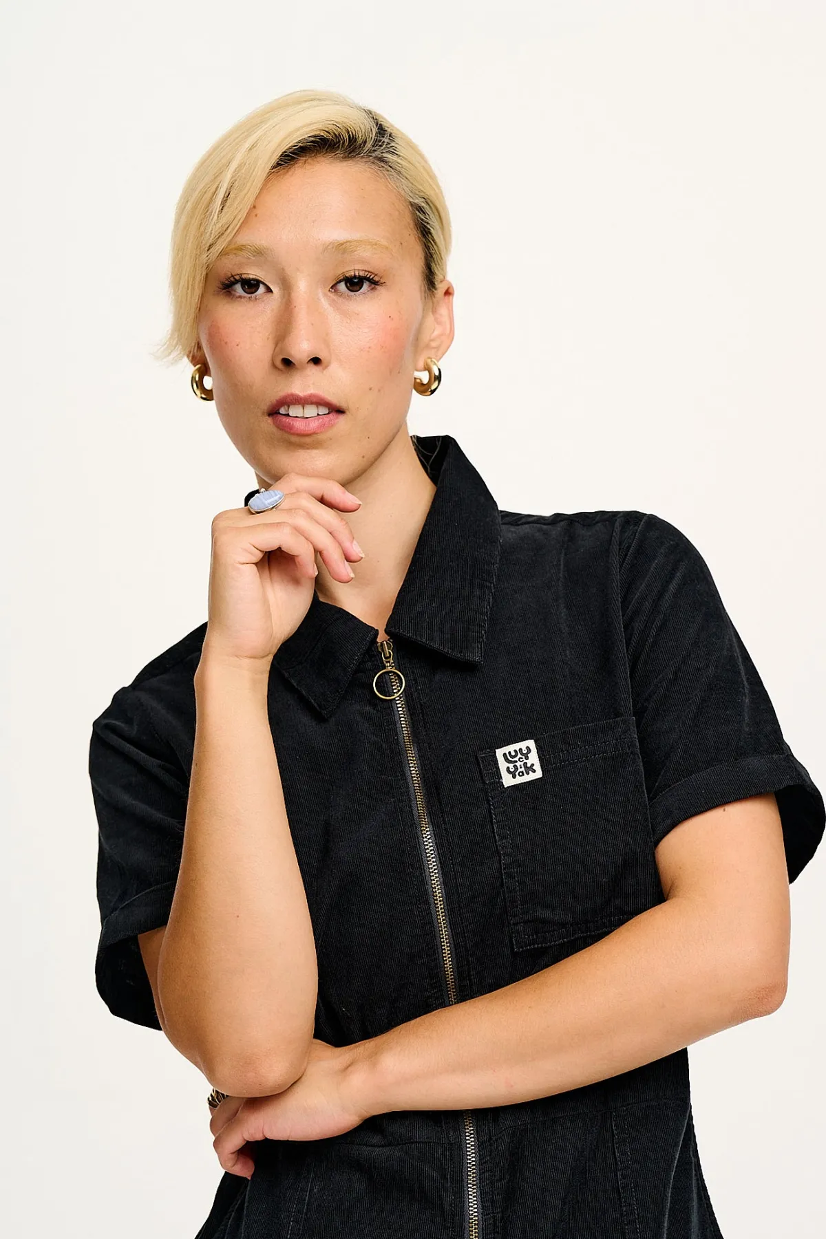 New Rex - Short Sleeve Corduroy Jumpsuit in Black All Jumpsuits|Tall Range