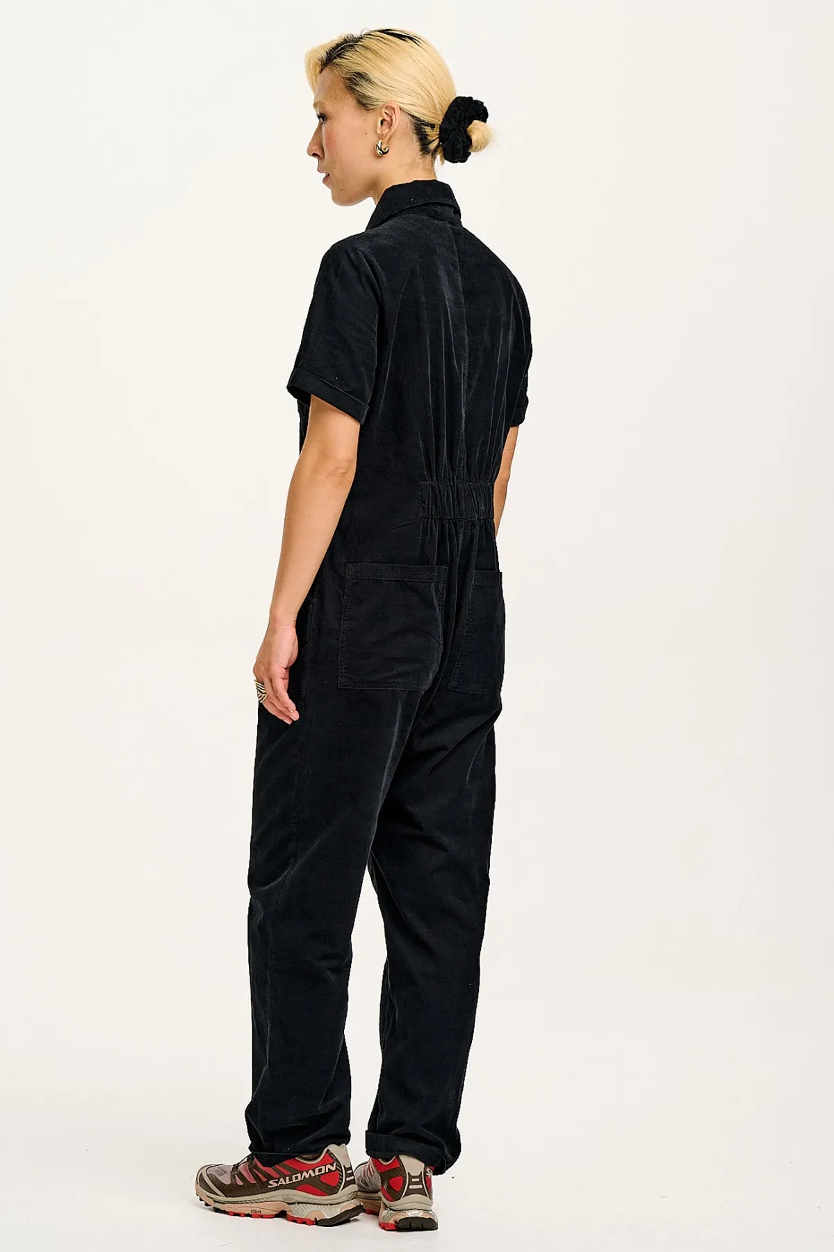 New Rex - Short Sleeve Corduroy Jumpsuit in Black All Jumpsuits|Tall Range