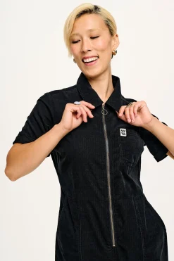 New Rex - Short Sleeve Corduroy Jumpsuit in Black All Jumpsuits|Tall Range