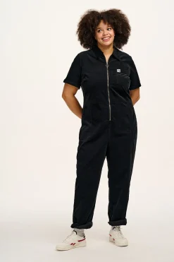 New Rex - Short Sleeve Corduroy Jumpsuit in Black All Jumpsuits|Tall Range