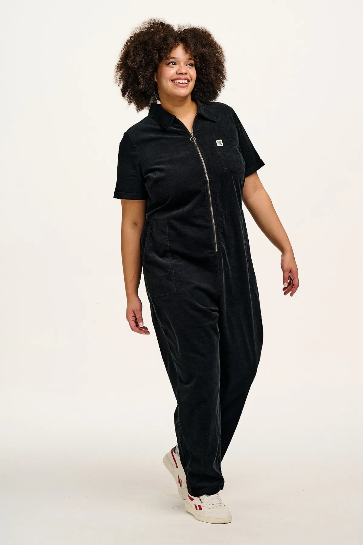 New Rex - Short Sleeve Corduroy Jumpsuit in Black All Jumpsuits|Tall Range