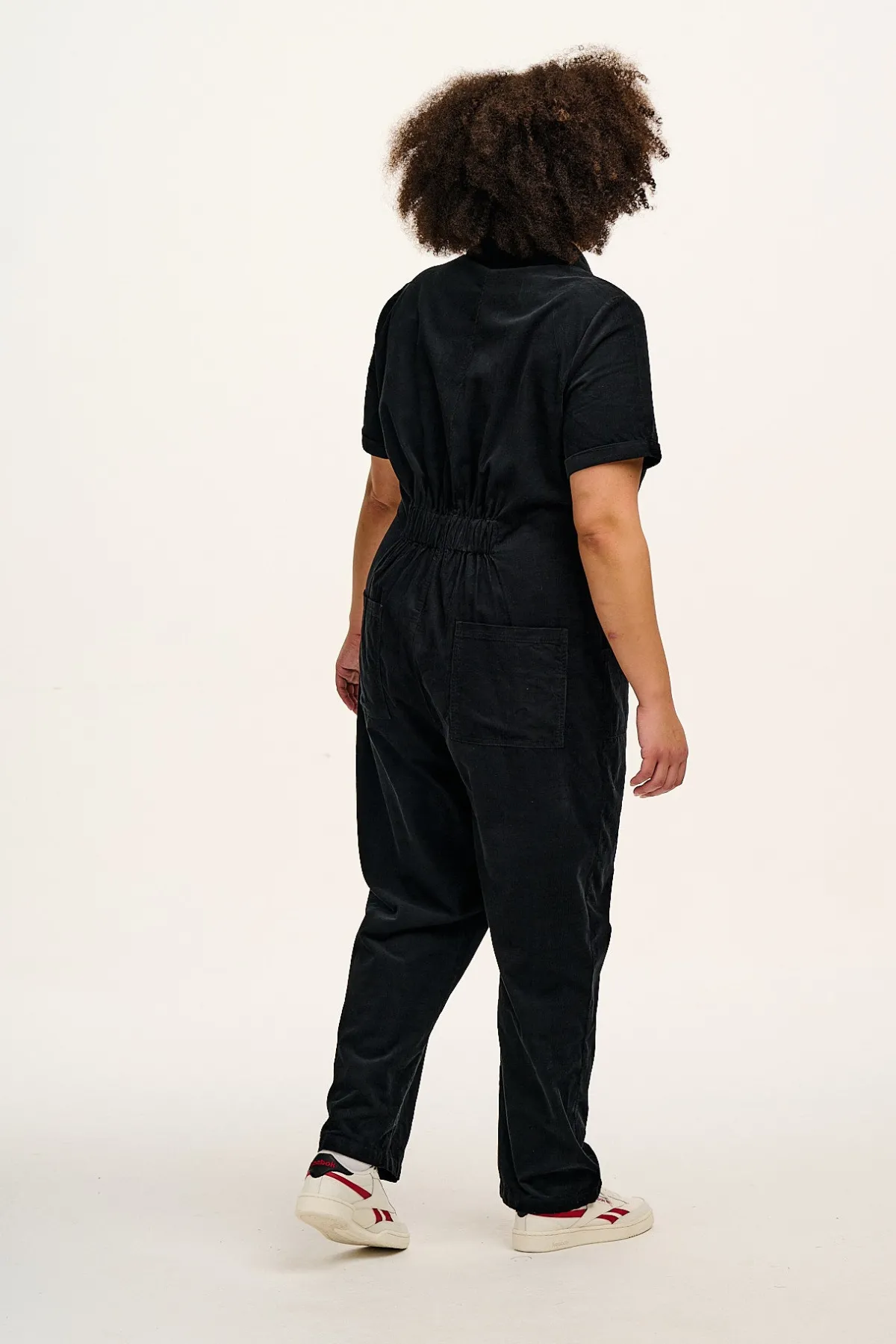 New Rex - Short Sleeve Corduroy Jumpsuit in Black All Jumpsuits|Tall Range