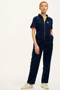 Outlet Rex - Short Sleeve Corduroy Jumpsuit in Navy Blue All Jumpsuits|Tall Range