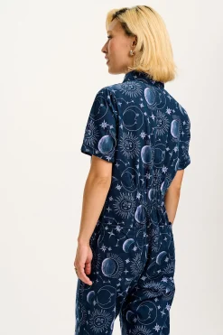 Sale Rex - Short Sleeve Corduroy Jumpsuit in Aurora Print All Jumpsuits