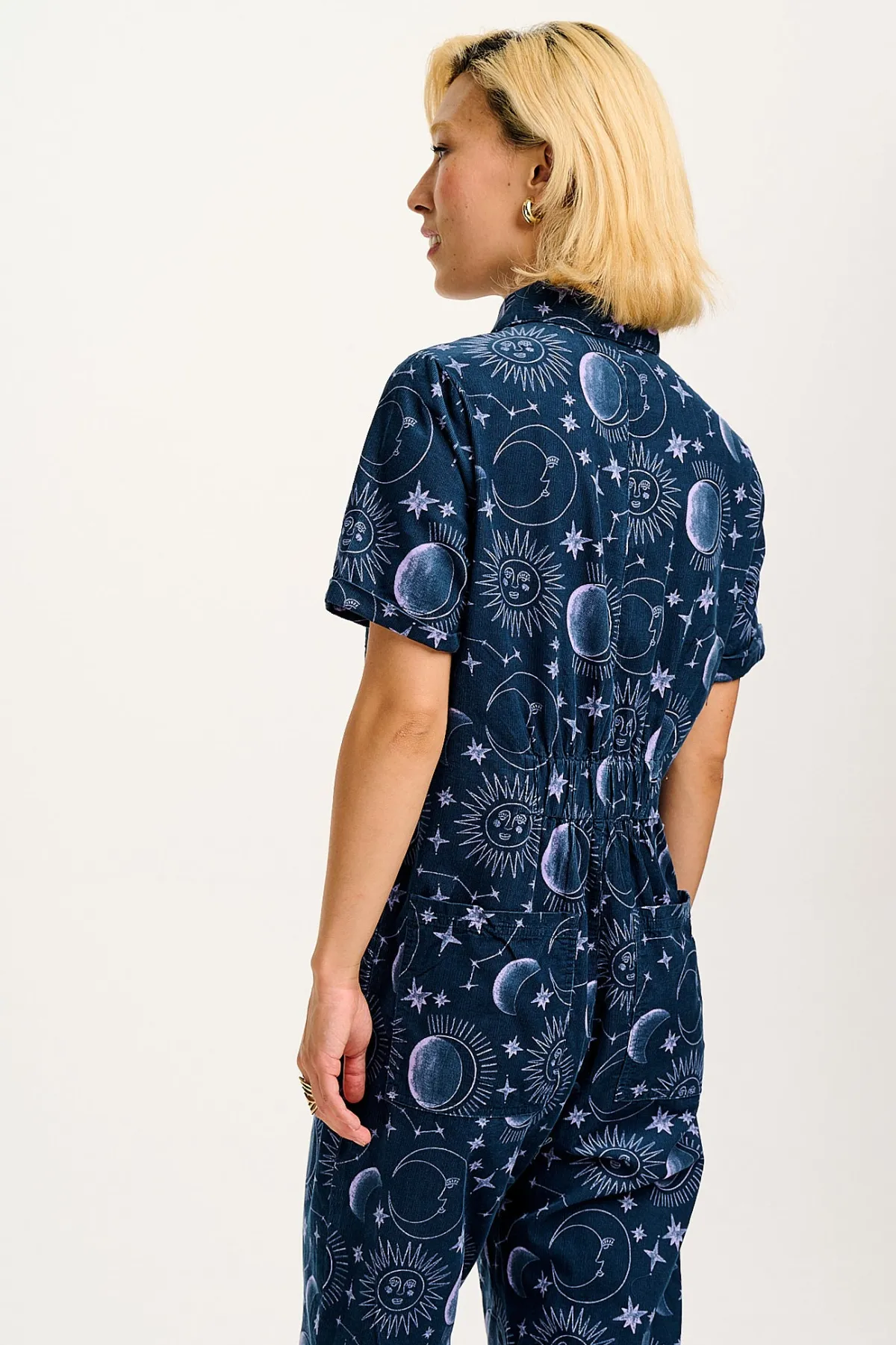Sale Rex - Short Sleeve Corduroy Jumpsuit in Aurora Print All Jumpsuits