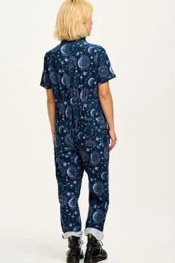 Sale Rex - Short Sleeve Corduroy Jumpsuit in Aurora Print All Jumpsuits